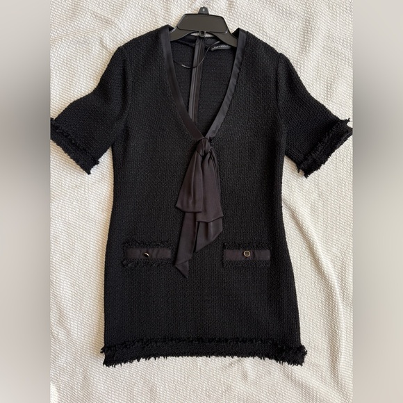 This is a Zara black tweed dress with a satin bow detail. - Picture 2 of 4